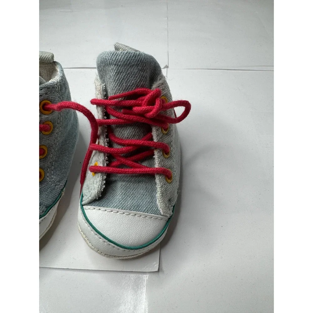 Gymboree Baby Boy High Top Denim Sneakers Blue Red Laces Soft Sole Size 01